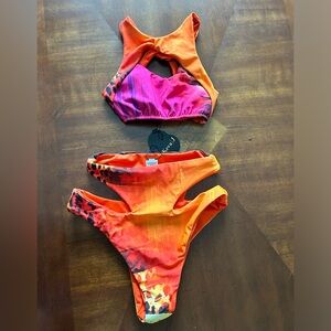 Keva J Women's Orange and Pink Swim Set